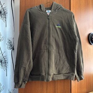 Adidas Youth L Olive Green Zip-Up Hoodie Embroidered Spellout Logo